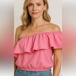 Elegant Pink Ruffle Off-Shoulder Blouse